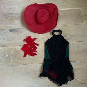 BEAUTIFUL custom Leo costume lace black, green, red, hat & lace gloves YLG - AXS